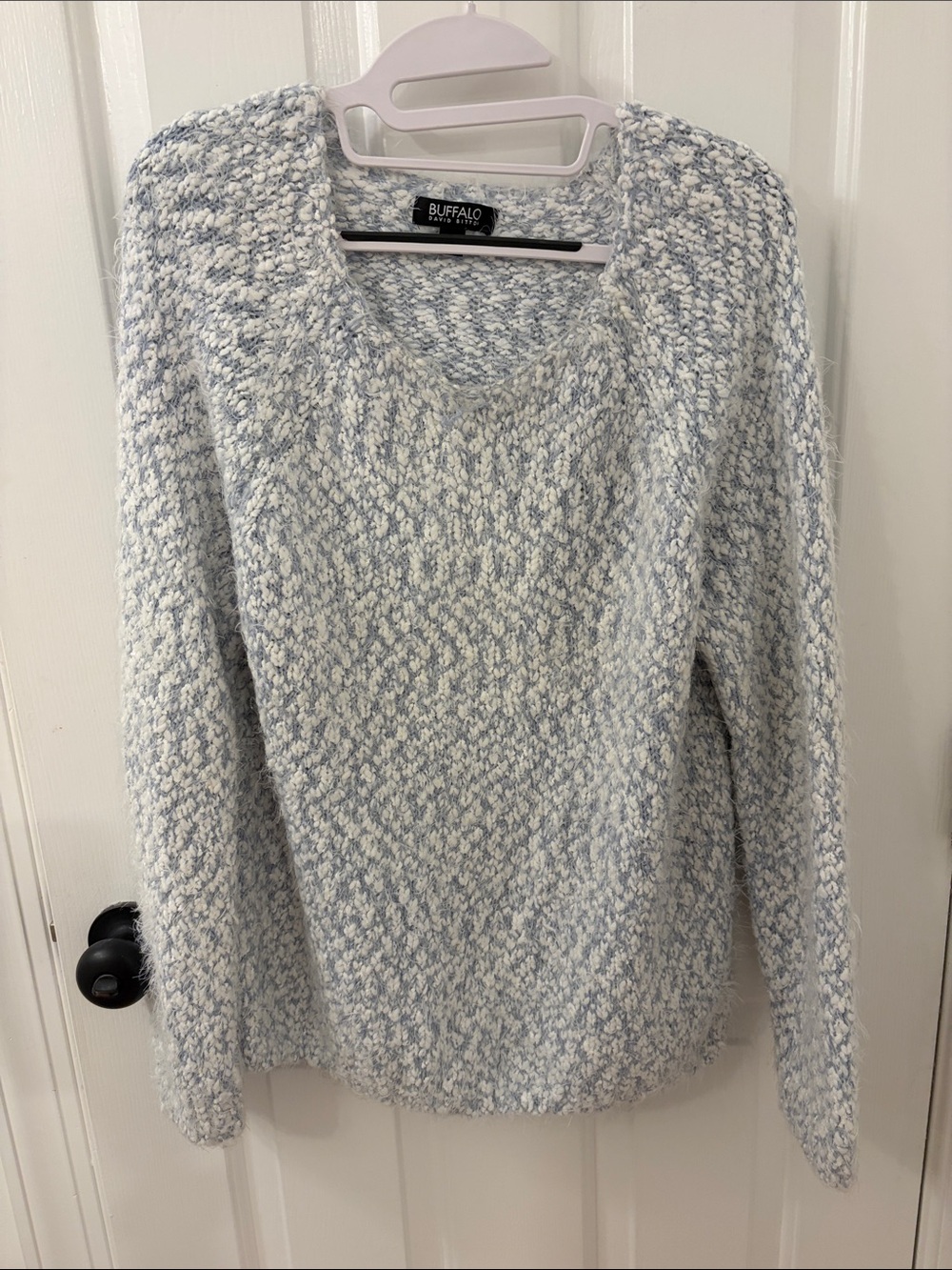 Buffalo David Bitton Light Blue & White Textured V-Neck Sweater